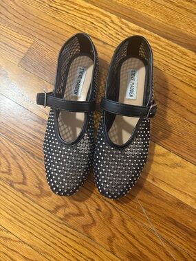 Steve Madden Black Mesh Mary Jane Flats with Silver Studs